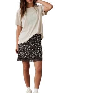 American Eagle AE High Waisted Floral Satin Style Slip Skirt Lace Detail NWT L